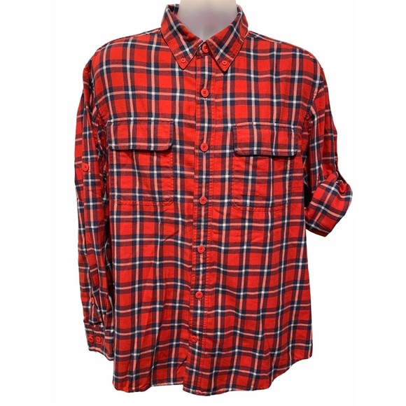 Duluth Trading Co Other - Duluth Trading‎ Co Men Red Plaid Roll Tab Long Sleeve Flannel Shirt Size Large L